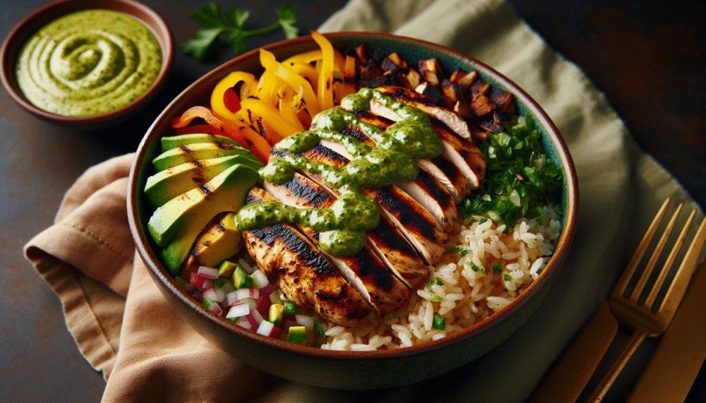 Chimichurri Grilled Chicken Bowl with Garlic Sauce
