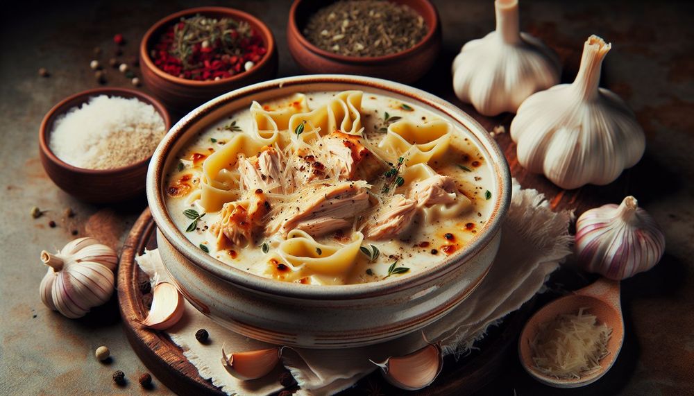 Roasted Garlic White Chicken Lasagna Soup