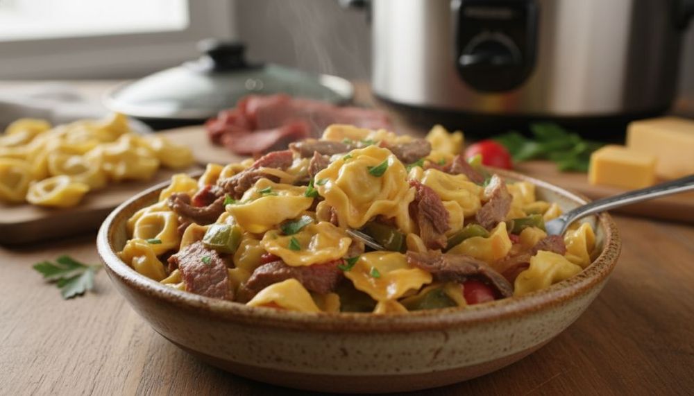 Crockpot Cheesesteak Tortellini