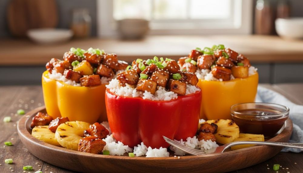 Teriyaki Pineapple Chicken & Rice Stuffed Peppers