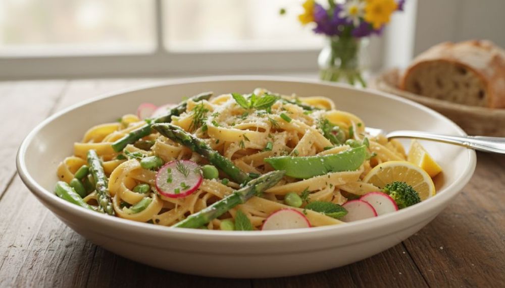 Spring Vegetable Fettuccine Alfredo