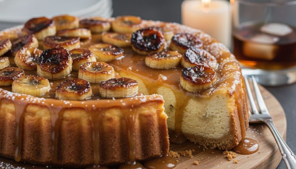 Caramelized Banana Cheesecake with Rum Glaze