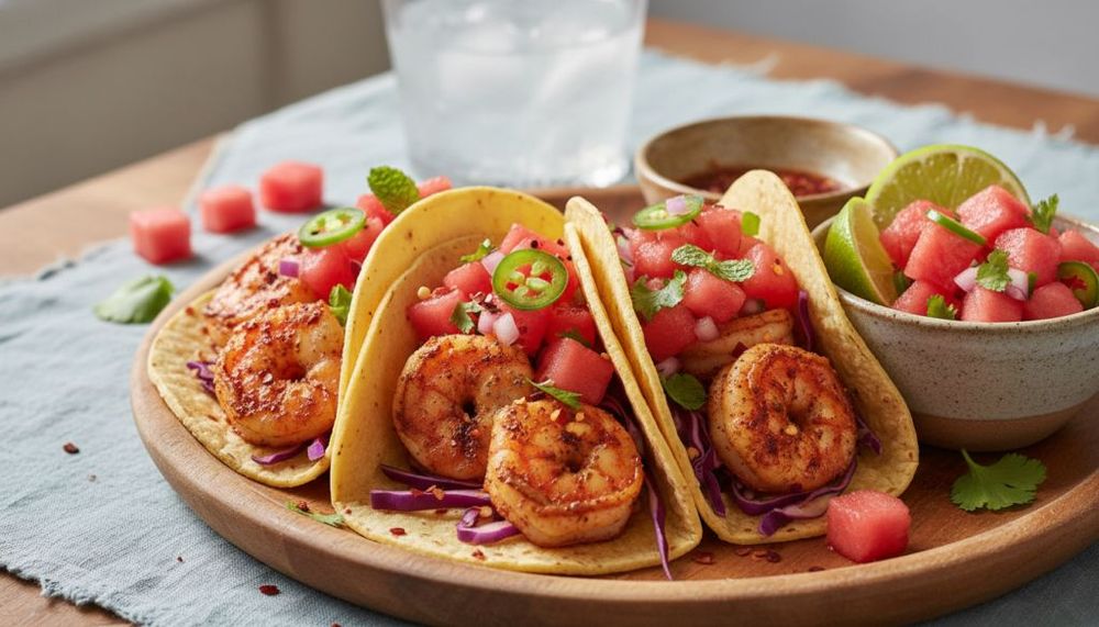 Spicy Shrimp Tacos with Watermelon Salsa