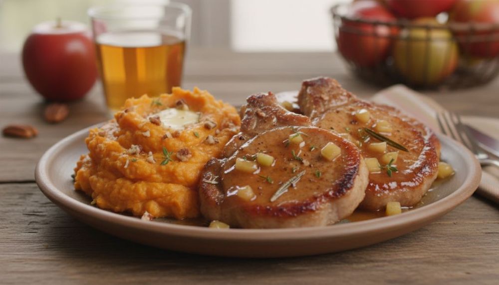 Apple Cider Pork with Mash Sweet Potatoes