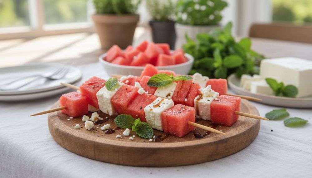 Watermelon Feta Mint Skewers