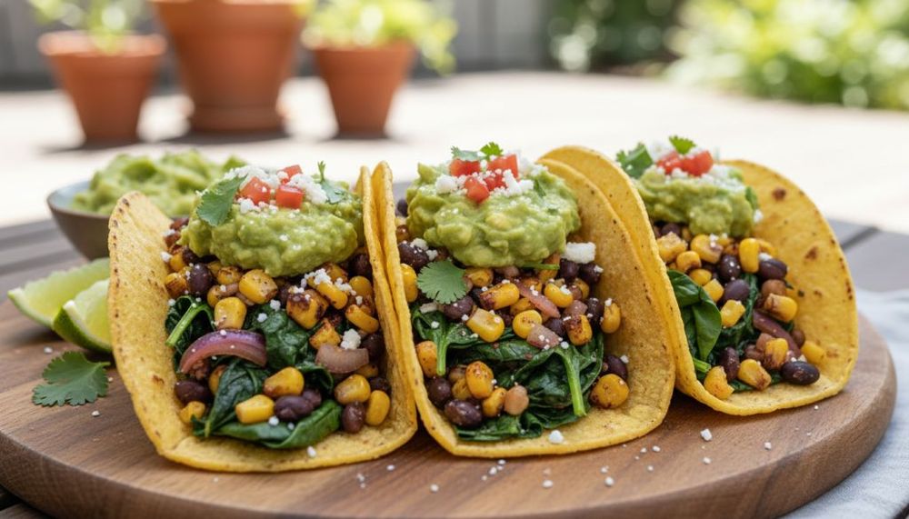 Spinach and Corn Tacos with Guacamole