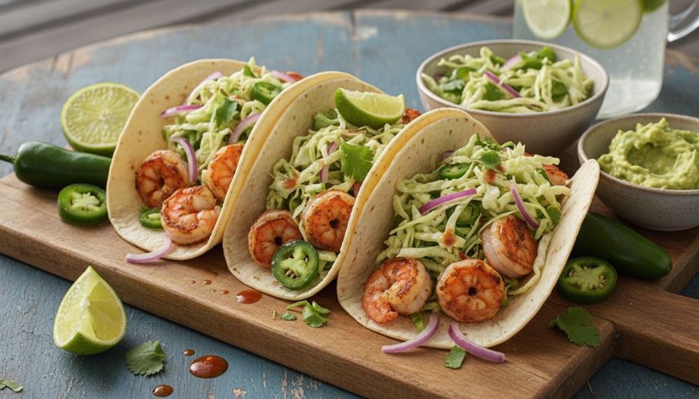 Shrimp Tacos with Jalapeño Lime Slaw