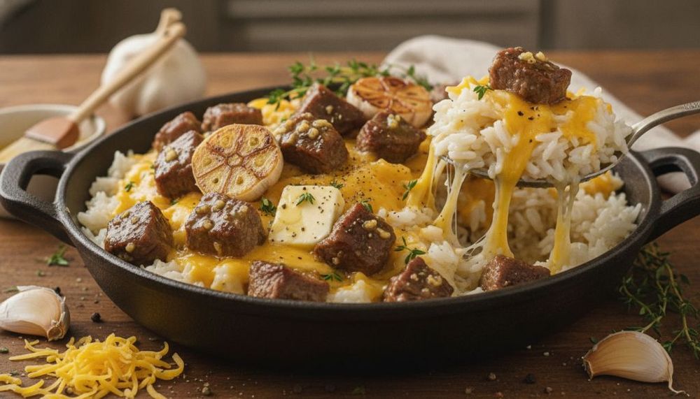 Garlic Butter Beef Cheddar Rice