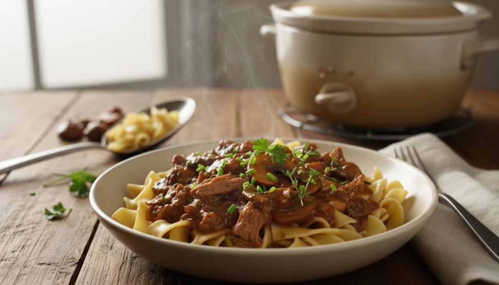 Slow Cooker Beef and Noodles with Mushrooms