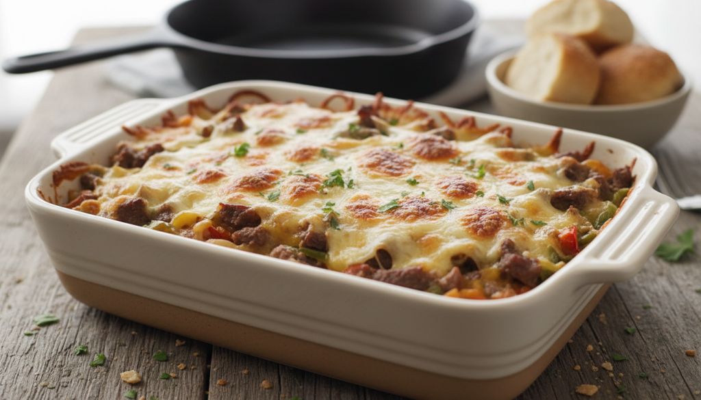 Creamy Philly Cheesesteak Casserole