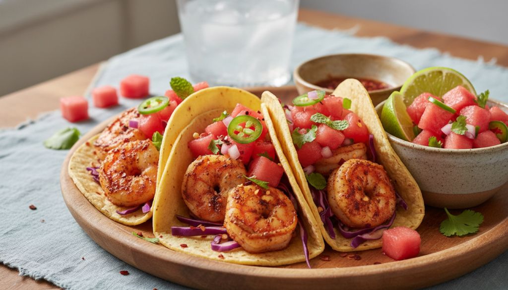 Spicy Shrimp Tacos with Watermelon Salsa