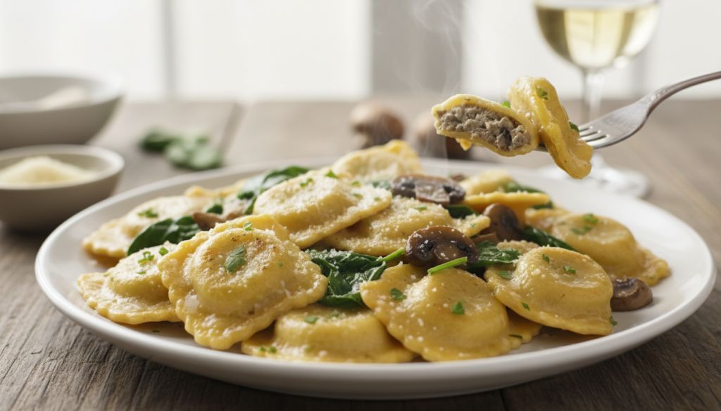 Mushroom Ravioli with Spinach
