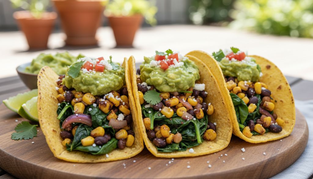 Spinach and Corn Tacos with Guacamole