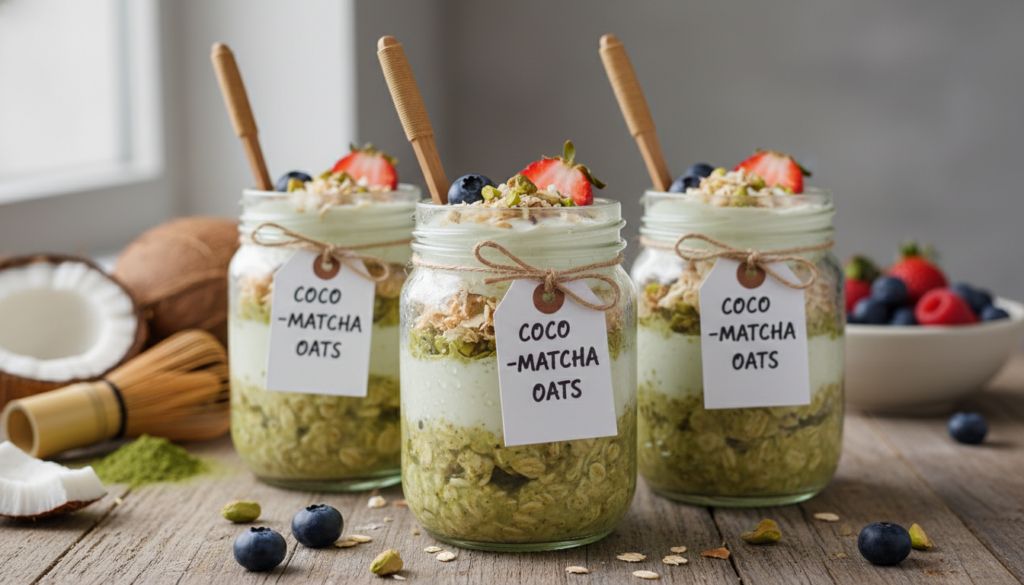 Coconut Matcha Overnight Oat Jars