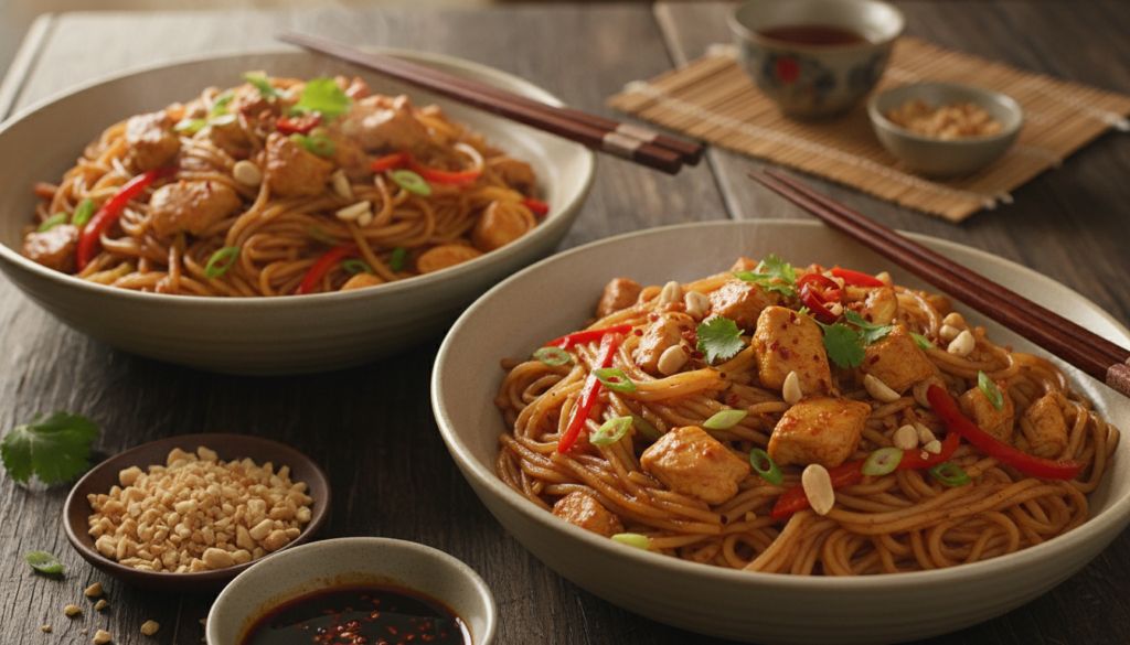 Szechuan Peanut Chicken & Rice Noodle Bowls