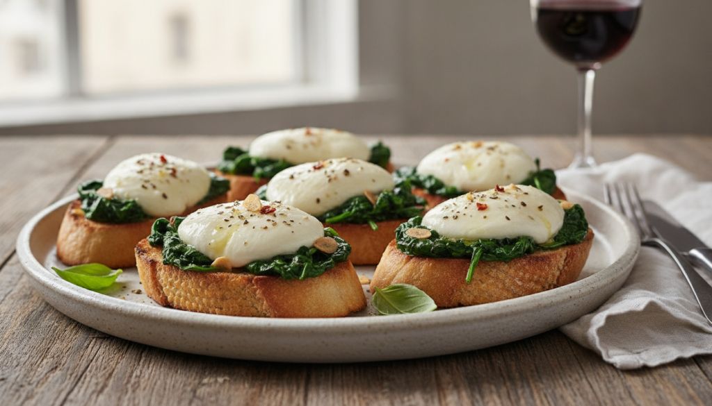 Mozzarella and Spinach Crostini