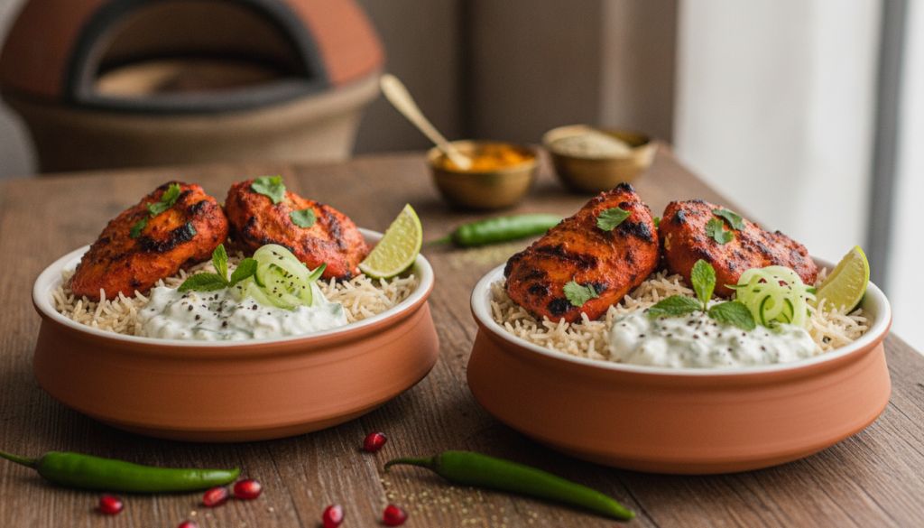 Tandoori Chicken & Cucumber Raita Rice Bowls
