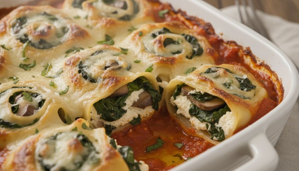 Mushroom and Spinach Lasagna Rolls