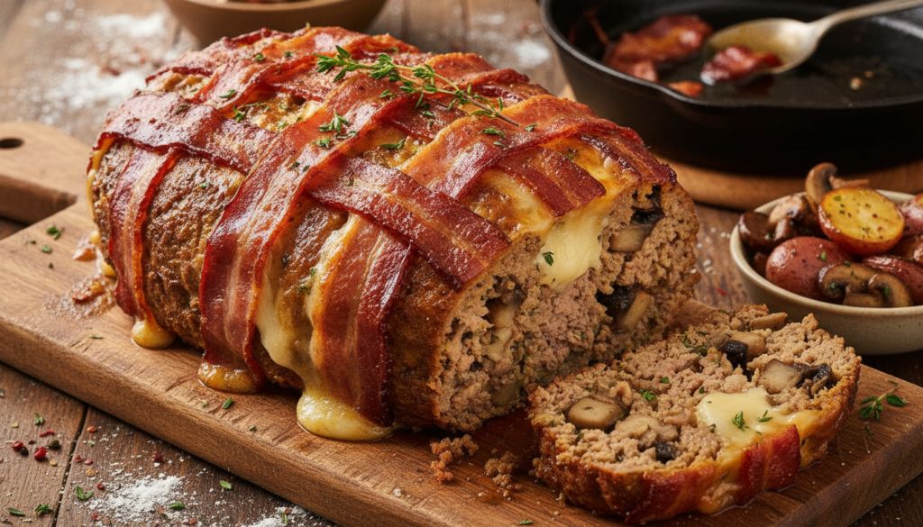 Swiss Bacon Mushroom Meatloaf
